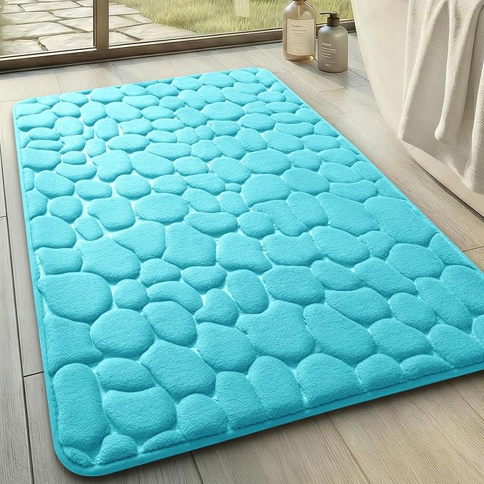 YIHOUSE Memory Foam Bath Mat Cobblestone Bathroom Rugs Super Water Absorbent Bath Mats for Bathroom Machine Washable Bath Rugs(20 x 32,Teal)