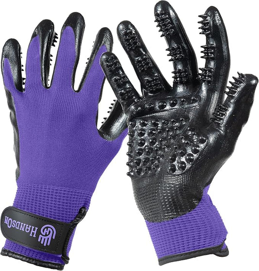 Pet Grooming Gloves - Patented #1 Ranked, Award Winning Shedding, Bathing, & Hair Remover Gloves - Gentle Brush for Cats, Dogs, and Horses (Purple, Small)