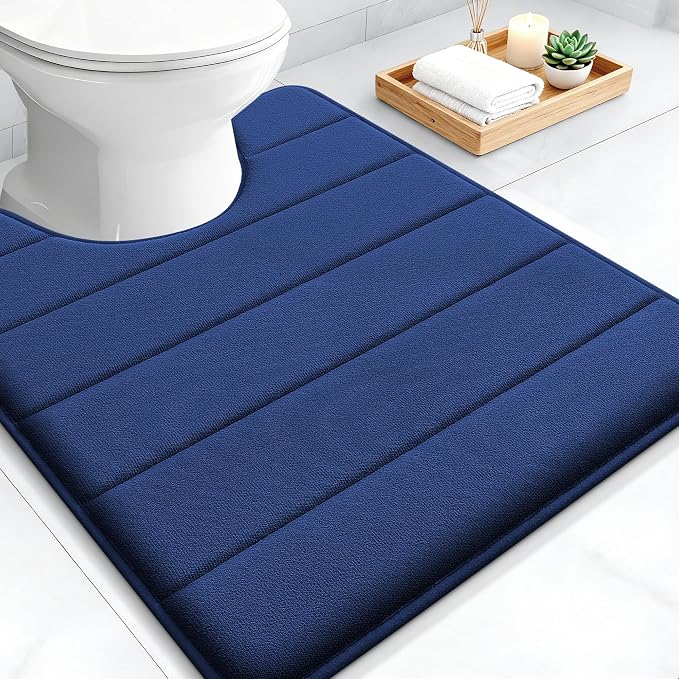 OLANLY Memory Foam Toilet Rugs U Shaped 24x20, Super Soft and Absorbent | Twilight Sapphire, Quick Dry Commode Contour Bath Rugs, Machine Washable Toilet Mat, Bathmat Carpet for Bathroom Floor