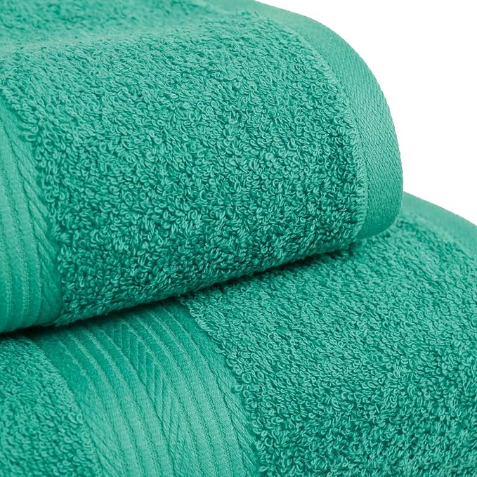 Amazon Basics 6-Piece Oversized Fade-Resistant Towel Set, 100% Cotton, Highly Absorbent, Soft, Teal, 2 Bath Towels, 2 Hand Towels, 2 Washcloths