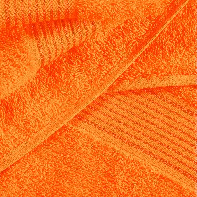 Ultra Soft 6 Pack Cotton Towel Set, Contains 2 Bath Towels 28x55 inch, 2 Hand Towels 16x24 inch & 2 Wash Coths 12x12 inch, Ideal for Everyday use, Compact & Lightweight - Orange