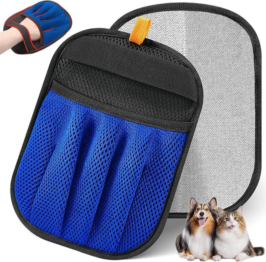 Pet Hair Removal Glove Cat & Dog, Electrostatic Reusable Hair Remover Tool | Upgraded washable 5-Finger pet hair remover works for laundry, couch, carpet & car seat, removes dog and cat fur easily