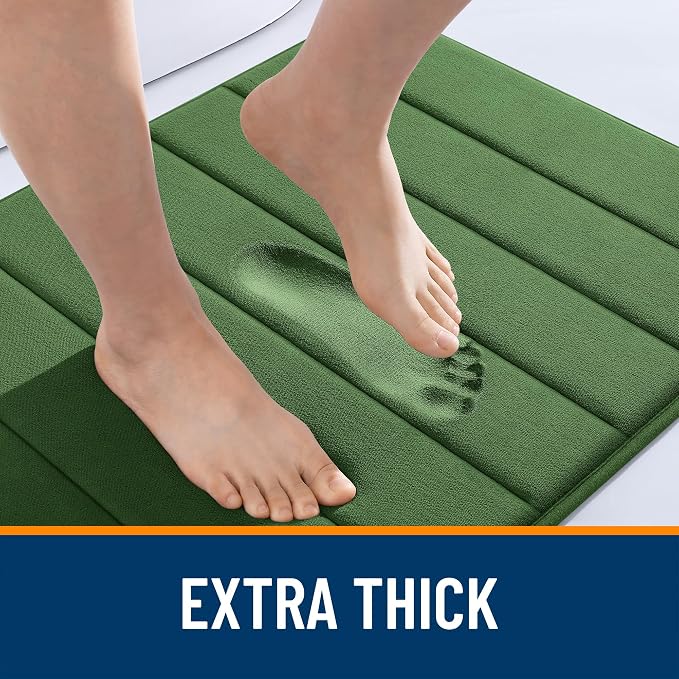 OLANLY Memory Foam Long Bathroom Rugs Runner 44x24, Super Soft Absorbent | Olive Green, Quick Dry Bath Mat, Machine Washable Shower Floor Rugs, Bathmat Carpet for Bathroom Floor, Tub and Shower