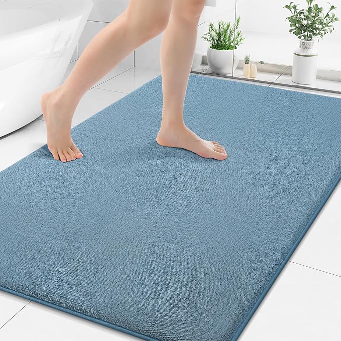 Smiry Memory Foam Bath Mat 48x32, Extra Soft Absorbent Bathroom Rugs | Grayish Blue Quick Dry, Machine Washable Bath Mats for Bathroom, Shower, Tub and Home Decor Accessories