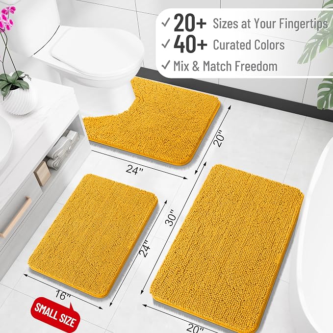 OLANLY Large Bathroom Rugs 40x32, Extra Soft Absorbent Chenille Bath Rugs | Golden Yellow, Quick-Drying Rubber Backing, Washable Bath Mat for Bathroom Floor, Tub and Shower, Home Decor Accessories