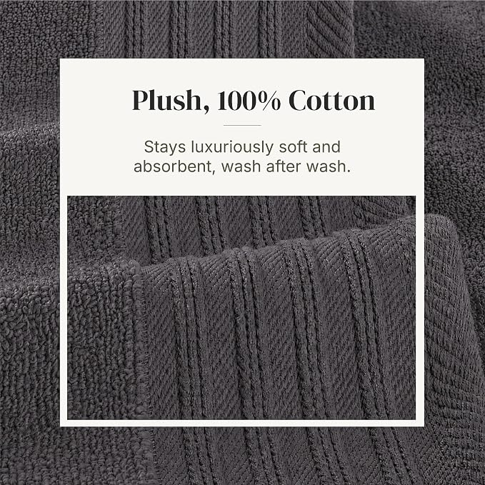 Modern Threads 6 Piece Cotton Bath Towel Set – Ultra Soft 550 GSM Towels – Bathroom Set with Hand Towels and Washcloths – Geometric (Charcoal)