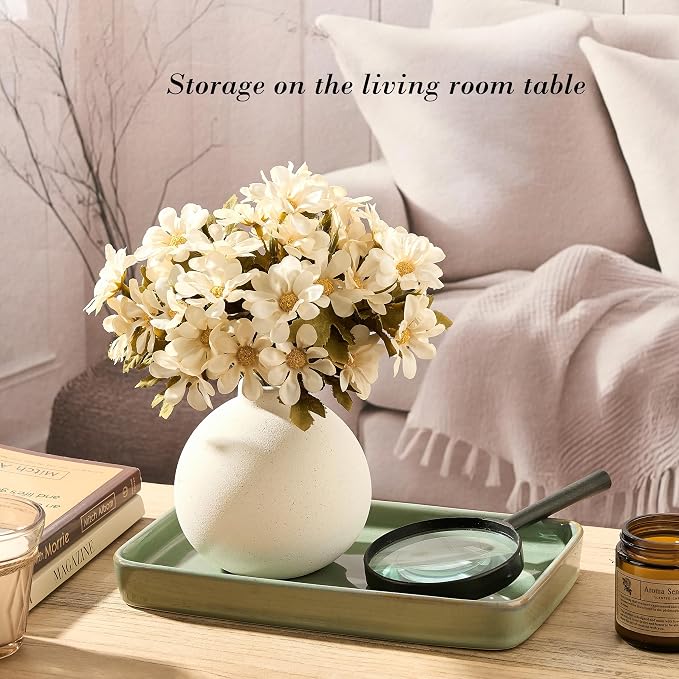 10"×6"×1" Bathroom Vanity Tray for Countertop- Ceramic Decorative Organizer Tray for Dresser Tops, Toilet, Perfume, Sponge Holder Soap Dish Dispenser for Kitchen Counter- Kiln-Transformed Green