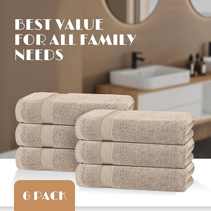 White Classic Wealuxe Taupe Bath Towels 24x50 Inch, Cotton Towel Set for Bathroom, Hotel, Gym, Spa, Soft Extra Absorbent Quick Dry 12 Pack