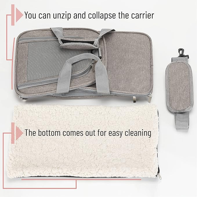 Mr. Pen- Pet Carrier, 17.5" x 11.2" x 11.5", Medium Size, Gray | Portable Travel Carrier for Small Pets, Cats & Small Dogs, Breathable Mesh, Safety Inner Leash