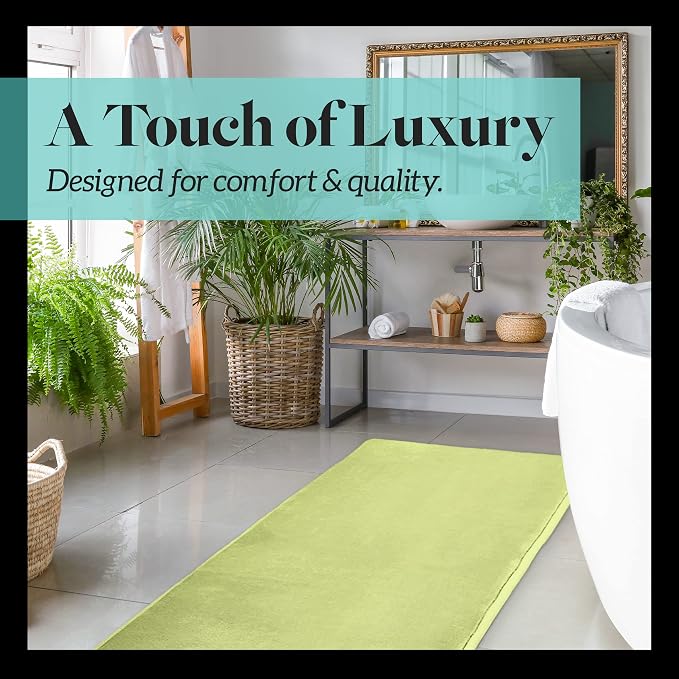 Memory Foam Bath Mat Non Slip Absorbent Super Cozy Velvet Bathroom Rug Carpet (60 inches X 17 inches, Lime)