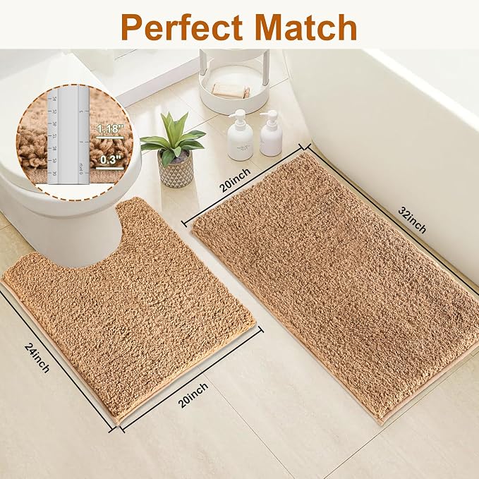 Bathroom Rugs Sets 2 Piece Non Slip Washable Bath Mat Set | Microfiber bath rug set with toilet mats for bathroom , Soft Absorbent toilet rug set TPR Rubber Backed bathroom floor mat