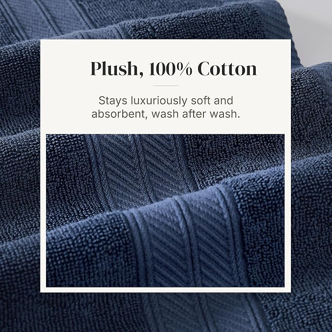 Modern Threads 6 Piece Bath Towel Set – Bathroom Set with 2 Bath Towels, 2 Hand Towels, and 2 Wash Cloths – 100% Cotton, Super Absorbent & Extra Soft – Reversible Botanical Vine (Navy)