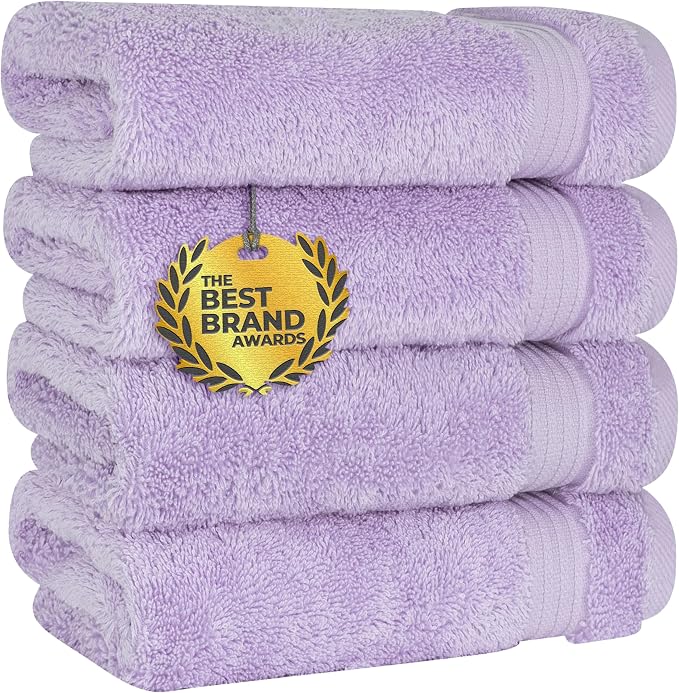 Cotton Paradise 100% Cotton Turkish Towel Set, Soft Absorbent Quick Dry, 4 Piece Hand Towel Set, Lilac