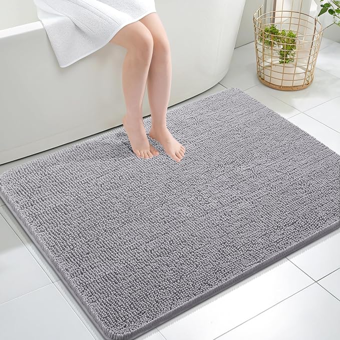 OLANLY Large Bathroom Rugs 40x32, Extra Soft Absorbent Chenille Bath Rugs | Grey, Quick-Drying Rubber Backing, Machine Washable Bath Mat for Bathroom Floor, Tub and Shower, Home Decor Accessories