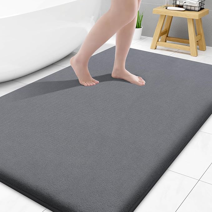 Smiry Memory Foam Bath Mat 47x32, Extra Soft and Absorbent Bathroom Rugs | Dark Grey, Quick Dry Machine Washable Non-Slip Bath Mat for Bathroom Floor, Shower and Tub
