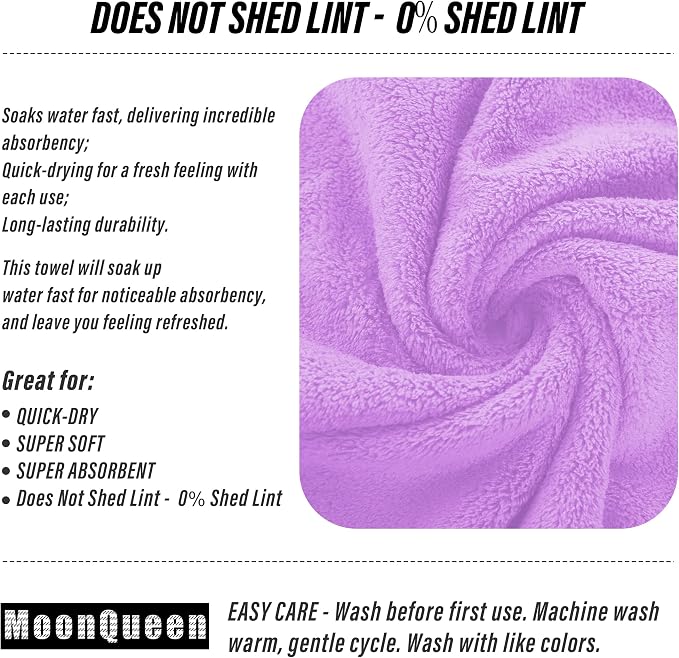MOONQUEEN 6 Pack Premium Hand Towels - Quick Drying - Microfiber Coral Velvet Highly Absorbent Towels - Multipurpose Use as Hotel, Bathroom, Shower, Spa, Hand Towel 16 x 28 inches (Purple)