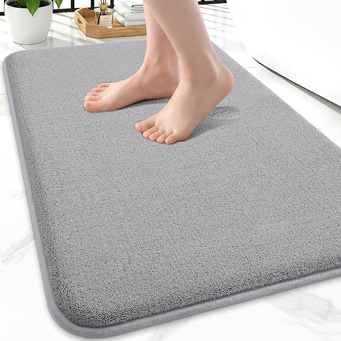 Smiry Memory Foam Bath Mat 24x16, Extra Soft Absorbent Bathroom Rugs | Grey Quick Dry, Machine Washable Bath Mats for Bathroom, Shower, Tub and Home Decor Accessories