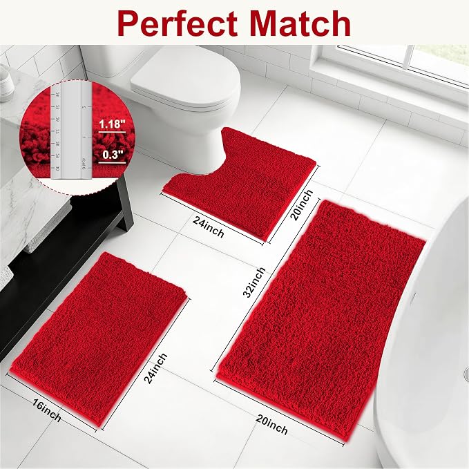Bathroom Rugs Sets 3 Piece Non Slip Washable Bath Mat Set | Microfiber bath rug set with toilet mats for bathroom , Soft Absorbent toilet rug set TPR Rubber Backed bathroom floor mat