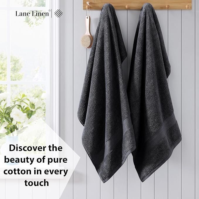 LANE LINEN Large Bath Sheets Absorbent Quick Dry 100% Cotton 2 Pack - Black | Large Bath Sheets - Classic Terry Weave, Densely Woven, Coordinated Colors, Everyday Durability, OEKO-TEX Certified
