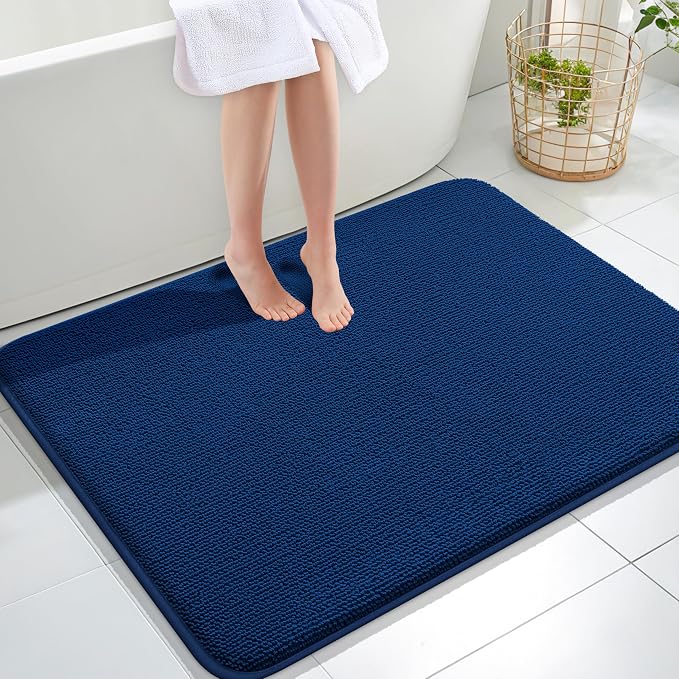 OLANLY Thick Memory Foam Large Bathroom Rug 40x32, Absorbent Bath Mat, Navy | Soft Quick Dry Bath Rugs, Non-Slip Carpet, Machine Washable Mat for Bathroom Floor, Tub and Shower, Home Decor Accessories