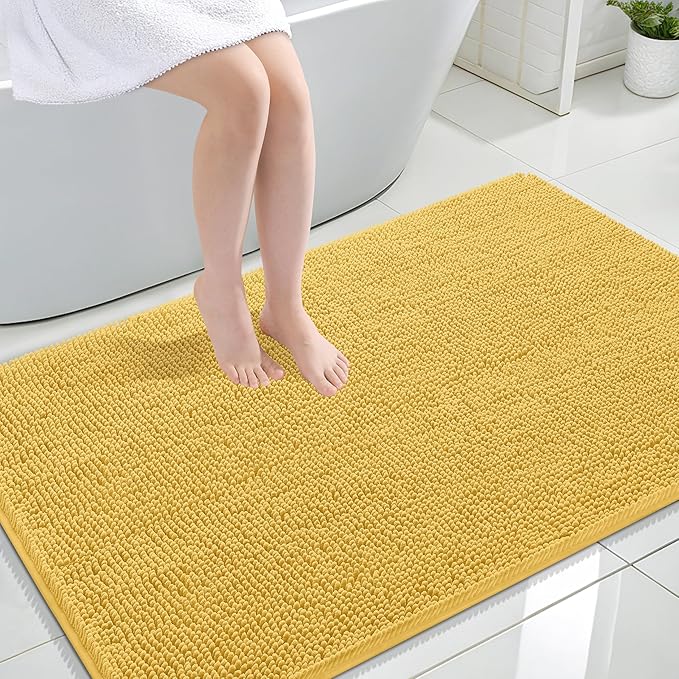 OLANLY Large Bathroom Rugs 47x32, Extra Soft Absorbent Chenille Bath Rugs | Yellow, Quick-Drying Rubber Backing, Machine Washable Bath Mat for Bathroom Floor, Tub and Shower, Home Decor Accessories