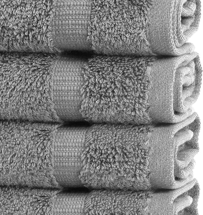 Chakir Turkish Linens 100% Cotton 4-Pack Washcloths 13x13, Gray | 100% cotton washcloths, 4-pack 13x13, OEKO-TEX certified, soft absorbent face towels