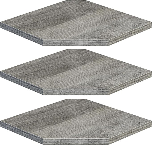Fun Memories Corner Shelf Wall Mount, Floating Corner Shelves, Set of 3 Corner Wall Shelf Organizer, Rustic Wood Wall Storage Display Shelves for Living Room Bedroom Bathroom Kitchen, Rustic Grey