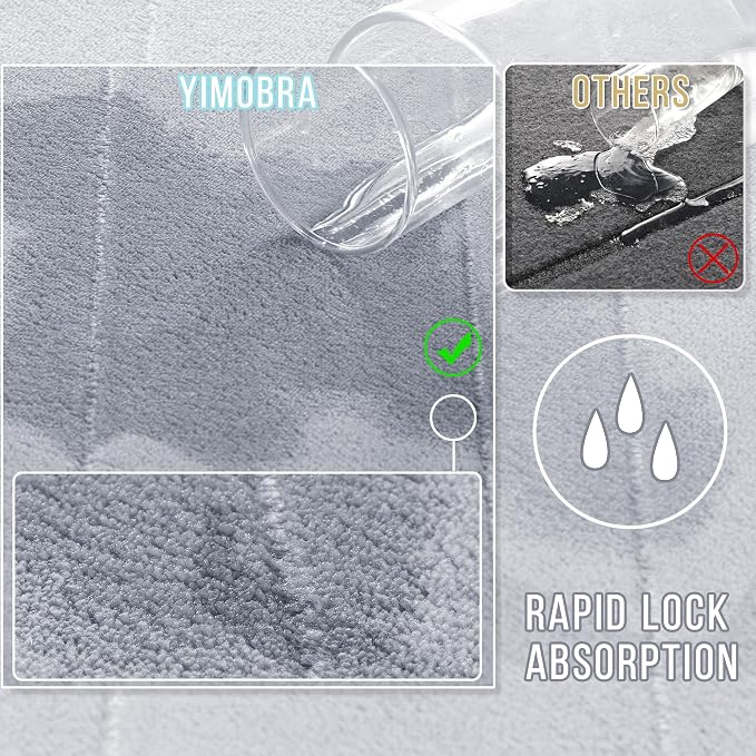 Yimobra Memory Foam Toilet Bath Mat U-Shaped, Commode Contour Rug, Soft and Comfortable, Super Water Absorbent, Non-Slip, Thick, Machine Wash Bathroom Commode Contour Rug, 24 X 20 Inches, Silver