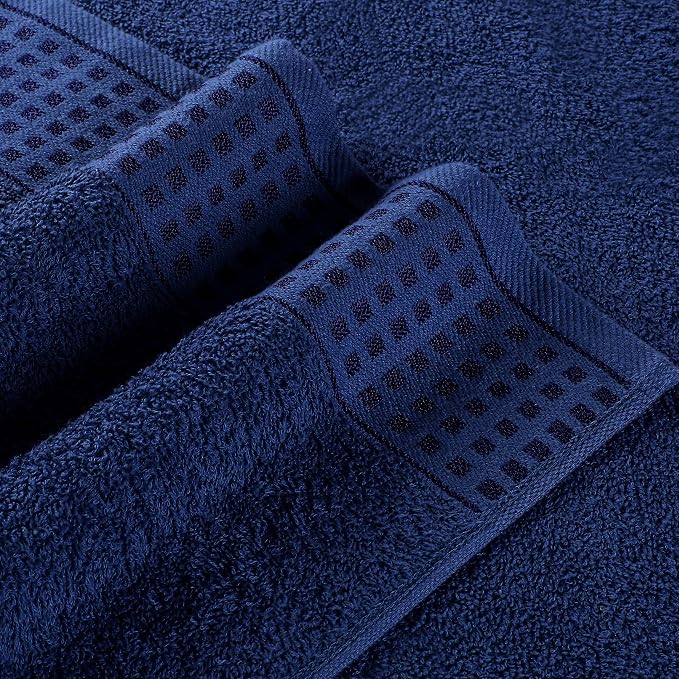 GLAMBURG 100% Cotton 2 Pack Oversized Bath Towel Set 28x55 Inches, Ultra Soft Highly Absorbant Compact Quickdry & Lightweight Large Bath Towels, Ideal for Gym Travel Camp Pool - Navy Blue