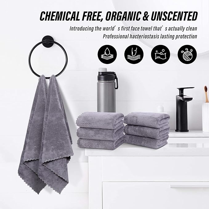 MOONQUEEN 6 Pack Premium Hand Towels - Quick Drying - Microfiber Coral Velvet Highly Absorbent Towels - Multipurpose Use as Hotel, Bathroom, Shower, Spa, Hand Towel 16 x 28 inches (Light Grey)