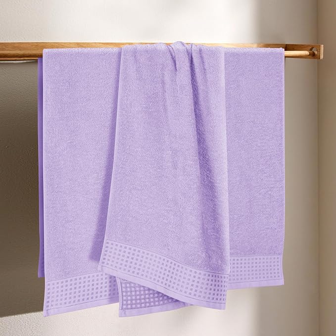 GLAMBURG Ultra Soft 4 Pack Oversized Bath Towel Set 27x54 inches, 100% Cotton Bath Towels, Highly Absorbant Compact Quickdry & Lightweight Towel, Ideal for Gym Travel Camp Pool - Purple