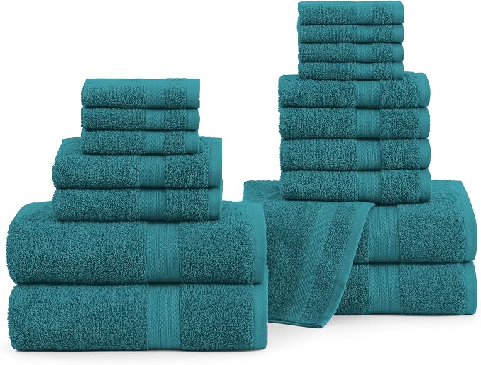 LANE LINEN Bath Towel Set 100% Cotton 18 Piece Soft Absorbent - Sea Port | Bath Towels Large Set -, Terry Weave Comfort, Soft & Long-Lasting, Hotel-Style Look, Machine Washable