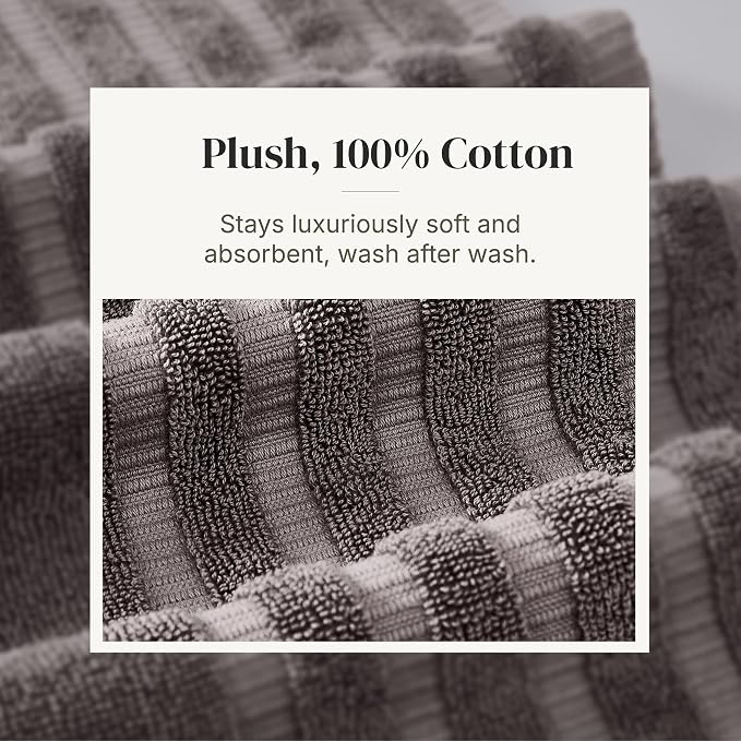 Modern Threads 6 Piece Bath Towel Set – Bathroom Set with 2 Bath Towels, 2 Hand Towels, and 2 Wash Cloths – 100% Cotton, Super Absorbent & Extra Soft – Reversible Natural Vine (Gray)