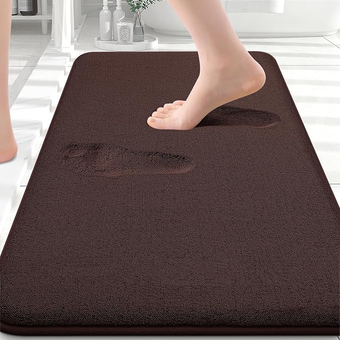 Smiry Memory Foam Bath Mat 30x20, Extra Soft Absorbent Bathroom Rugs | Brown Quick Dry, Machine Washable Bath Mats for Bathroom, Shower, Tub and Home Decor Accessories
