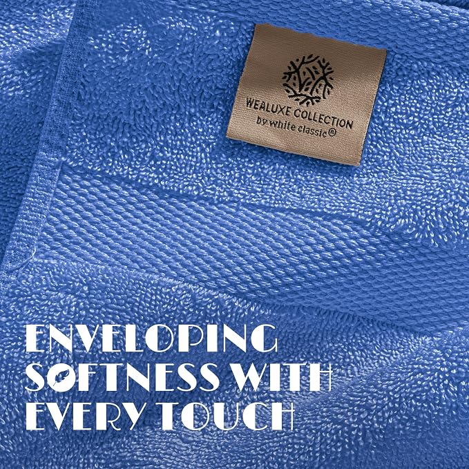 White Classic Wealuxe Light Blue Bath Towels 24x50 Inch, Cotton Towel Set for Bathroom, Hotel, Gym, Spa, Soft Extra Absorbent Quick Dry 12 Pack