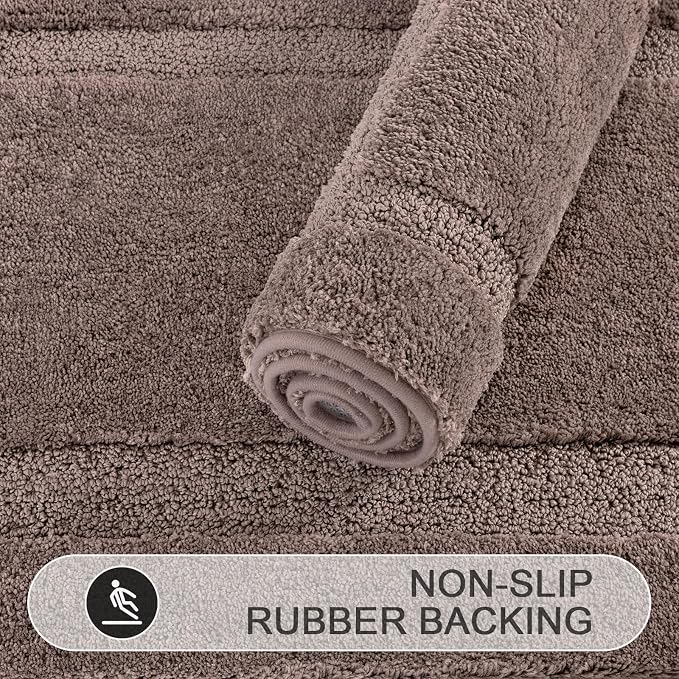 SHACOS Microfiber Bathroom Rugs Set of 3 with Toilet Lid Cover Non Slip | Washable Bath Mat Absorbent Bathroom Carpet 16"x24"+U Shape Toilet Rug 20"x24"+Toilet Lid Cover 19"x21", Coffee