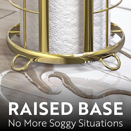 BROOKSTONE Toilet Paper Holder Stand Reserve - Free Standing Toilet Paper Stand with Storage that Holds Mega Rolls, Standing Bathroom Tissue Organizer, Bathroom Decor - Modern Storage Holder, Gold