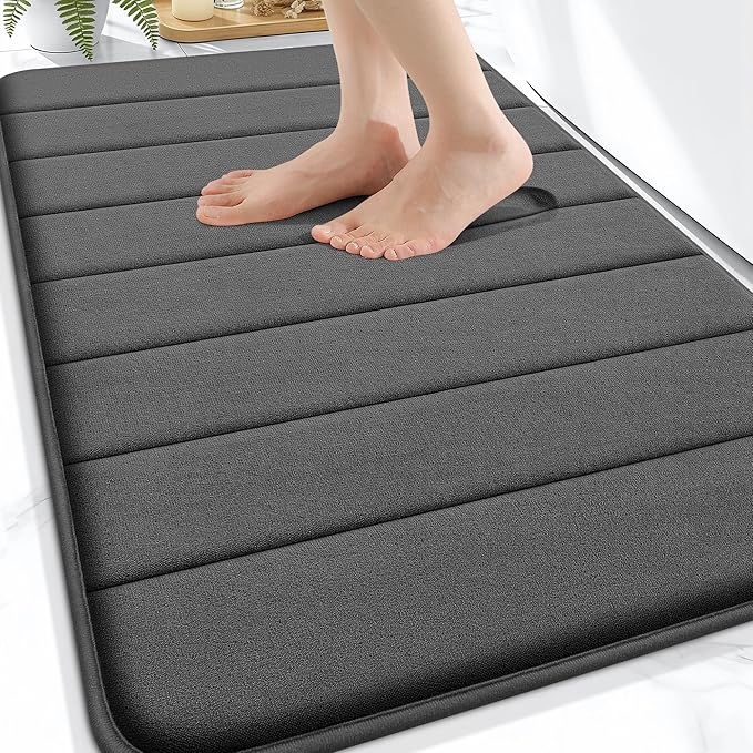 OLANLY Memory Foam Bath Mat 34x21, Super Soft and Absorbent Bathroom Rugs | Black, Quick Dry Bath Rug, Machine Washable Shower Floor Mats, Bathmat Carpet for Bathroom Floor, Tub and Shower