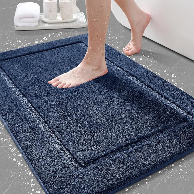 IM HOME Bathroom Rugs 24"x17", Ultra Soft Thick Plush Fluffy Microfiber Absorbent Bath Mat, Non-Slip Backing, Machine Washable Bath Mats for Bathroom Floor, Tub and Shower, Navy Blue