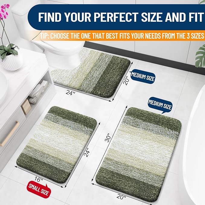 OLANLY Bathroom Runner Rug 59x24, Extra Soft Absorbent Microfiber Bath Rugs | Dark Green, Non-Slip Quick-Drying Rubber Backing, Washable Long Bath Mat for Floor, Tub and Shower, Home Decor