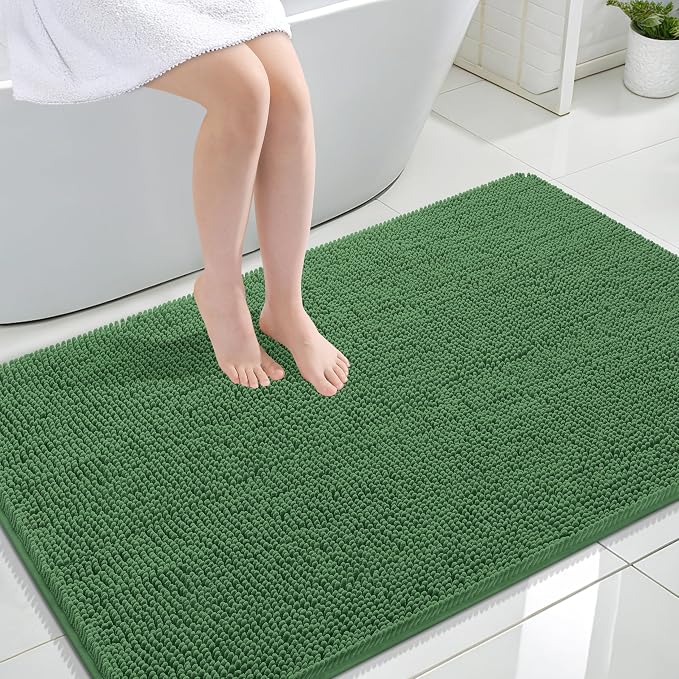 OLANLY Large Bathroom Rugs 44x32, Extra Soft Absorbent Chenille Bath Rugs | Olive Green, Quick-Drying Rubber Backing, Washable Bath Mat for Bathroom Floor, Tub and Shower, Home Decor Accessories