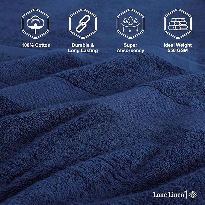 LANE LINEN Bathroom Towel Set 18 Piece Soft Absorbent Quick Dry - Navy | Set Of Towels - Easy-Care, Coordinated Colors, OEKO-TEX Certified, Ring-Spun Durability