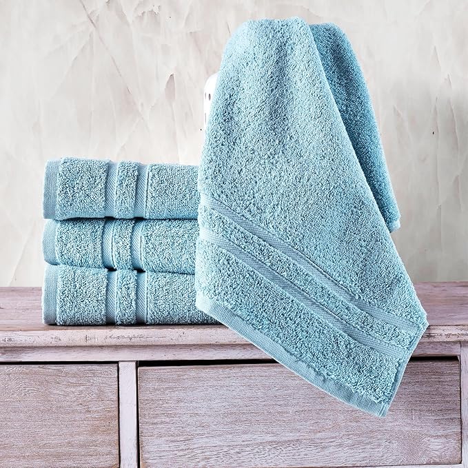Hawmam Linen Light Blue Hand Towels 4 Pack Turkish Cotton Premium Quality Soft and Absorbent Small Towels for Bathroom