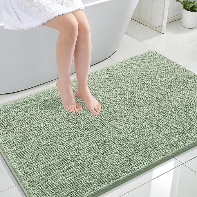 OLANLY Large Bathroom Rugs 47x32, Extra Soft Absorbent Chenille Bath Rugs | Sage Green, Quick-Drying Rubber Backing, Machine Washable Bath Mat for Bathroom Floor, Tub and Shower, Home Decor Accessories