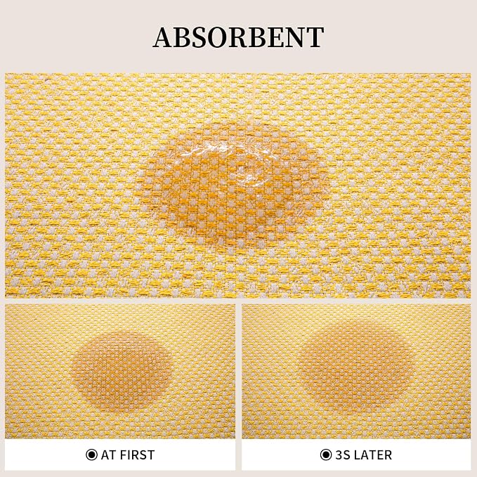 YIHOUSE Thin Bath Mat Yellow Bathroom Rugs Sets 3 Pieces, Non Slip Absorbent Bath Mats Quick Dry, Woven Braided Rugs Washable,Tapetes para Baño for Bathroom,Bathtub(17.5"x24"U+17"x24"+17"x47")