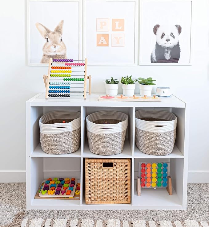 Brown Cotton Rope Basket for Shelf Storage - 15"×10"×9½" - Woven Decorative Basket for Organizing - Closet, Nursery, Bedroom - Toys, Books, Towels, Clothes