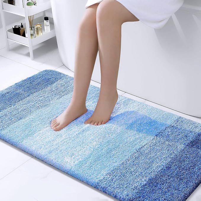 OLANLY Bathroom Runner Rug 44x24, Extra Soft Absorbent Microfiber Bath Rugs | Light Royal Blue, Non-Slip Quick-Drying Rubber Backing, Washable Long Bath Mat for Floor, Tub and Shower, Home Decor