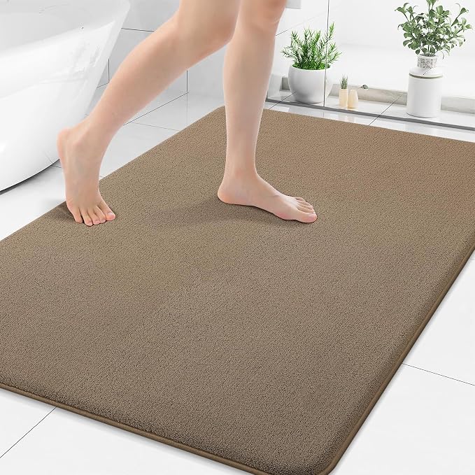 Smiry Memory Foam Bath Mat 40x30, Extra Soft Absorbent Bathroom Rugs | Camel Quick Dry, Machine Washable Bath Mats for Bathroom, Shower, Tub and Home Decor Accessories