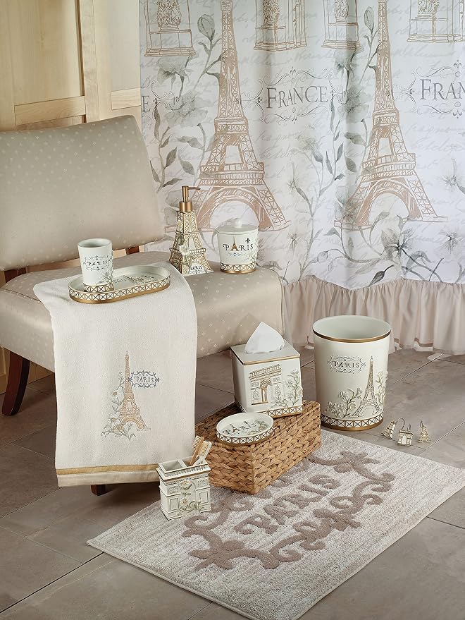 Avanti Linens - Tissue Box Cover, Hand Painted Resin, Countertop Accessories, Chic Bathroom Decor (Paris Botanique Collection)