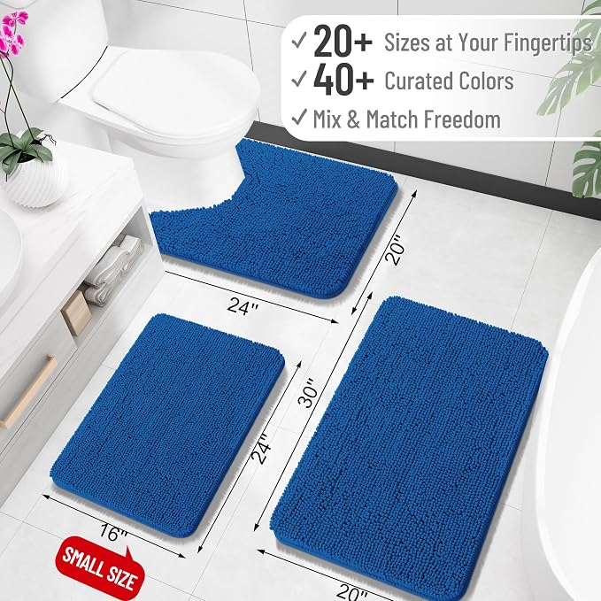 OLANLY Bathroom Runner Rugs 59x20, Extra Soft Absorbent Chenille Bath Rugs | Deep Navy Blue, Quick-Drying Rubber Backing, Machine Washable Long Bath Mat for Bathroom Floor, Tub and Shower, Home Decor